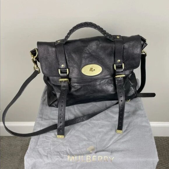 Mulberry Alexa Black Leather Oversized Satchel Purse - Picture 4 of 16